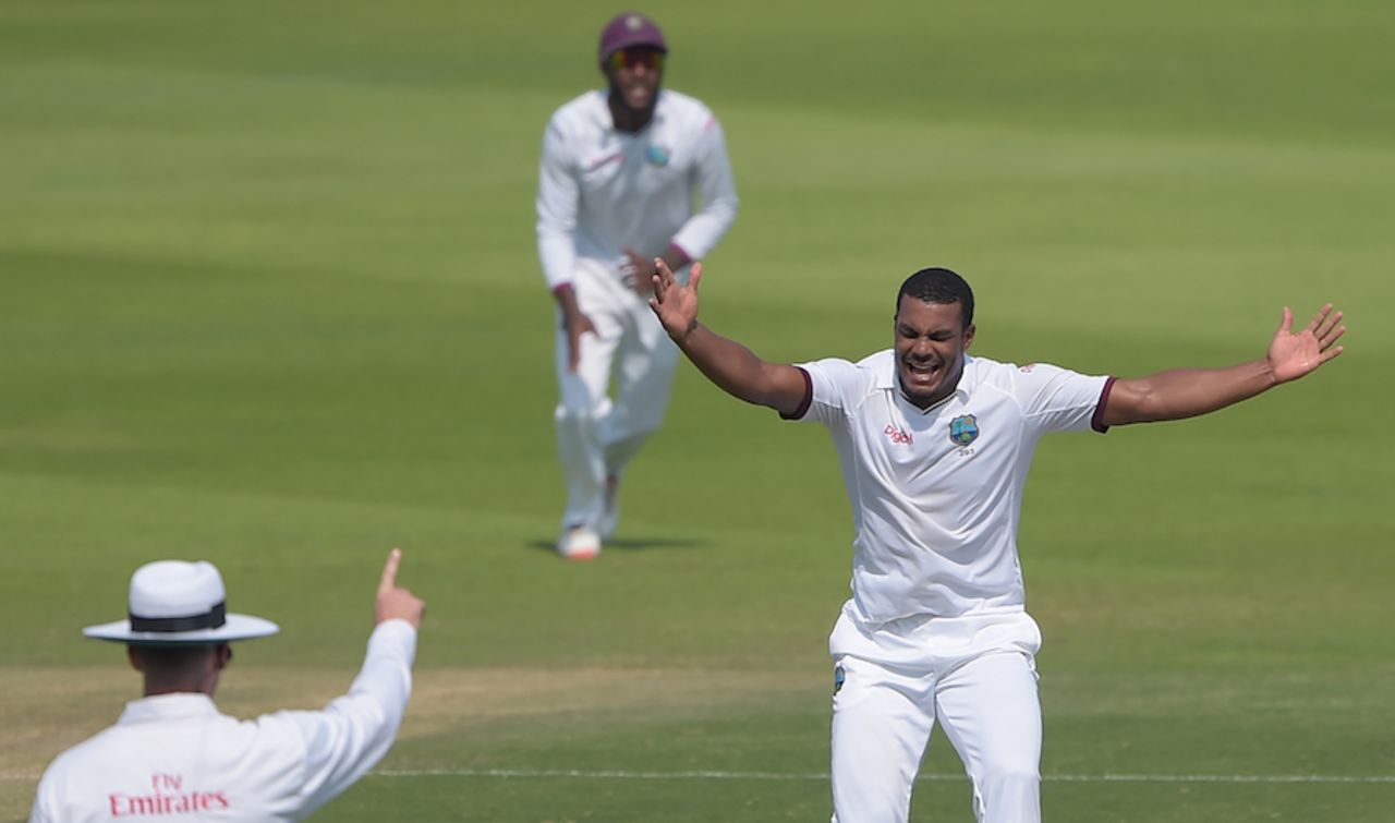 Shannon Gabriel is thrilled to see a decision go in his favour, Pakistan v West Indies, 2nd Test, Abu Dhabi, 2nd day, October 22, 2016