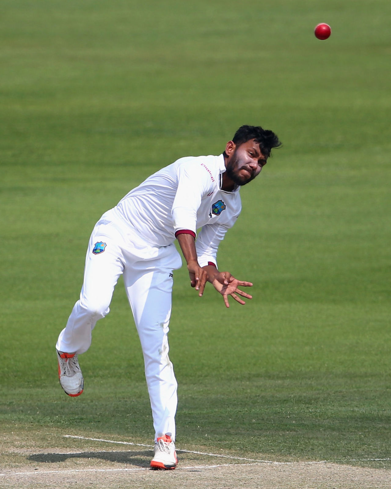 Devendra Bishoo sends down a delivery, Pakistan v West Indies, 2nd Test, Abu Dhabi, 2nd day, October 22, 2016