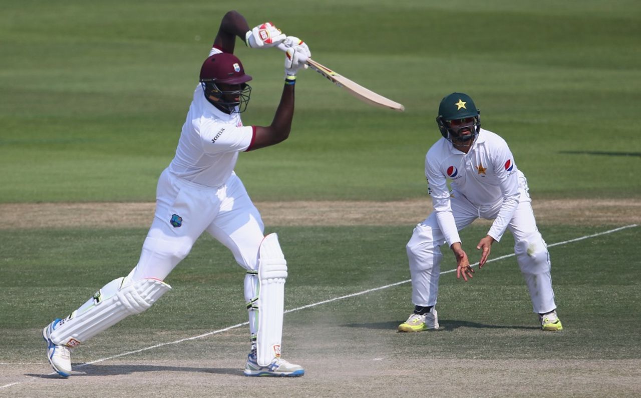 Jason Holder punches the ball , Pakistan v West Indies, 2nd Test, Abu Dhabi, 3rd day, October 23, 2016