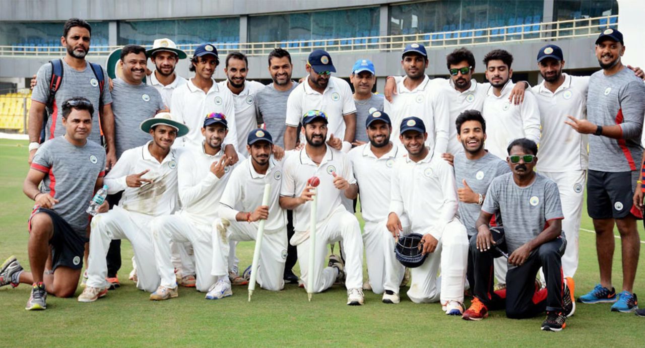 Haryana take time out for a team photo after their 161-run victory over Chhattisgarh, Chhattisgarh v Haryana, Ranji Trophy 2016-17, Group C, Guwahati, 4th day, October 23, 2016