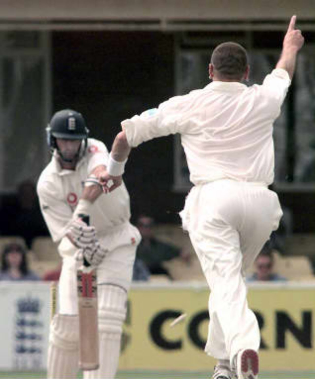 Simon Doull claims the wicket of  Nasser Hussain New Zealand in England, 1999, 1st Test, England v New Zealand,  Edgbaston, Birmingham,  2 July 1999.