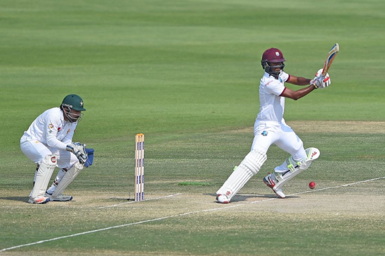 Kraigg Brathwaite plays through the off side, Pakistan v West Indies, 2nd Test, Abu Dhabi, 4th day, October 24, 2016