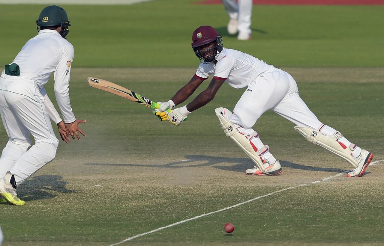 Jermaine Blackwood nudges one past short leg, Pakistan v West Indies, 2nd Test, Abu Dhabi, 4th day, October 24, 2016