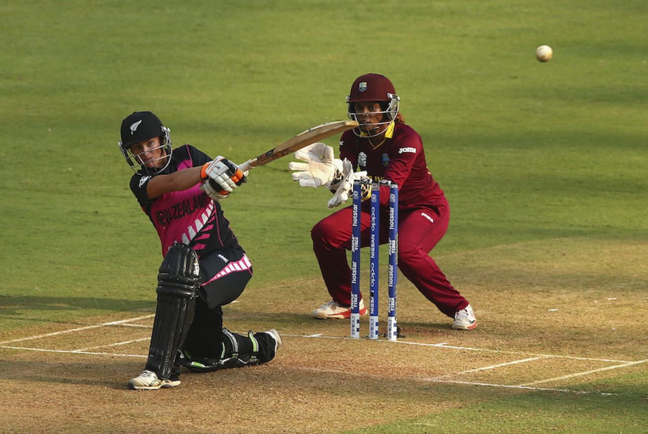 Katey Martin unleashes a powerful sweep, New Zealand v West Indies, Women's World T20, semi-final, Mumbai, March 31, 2016