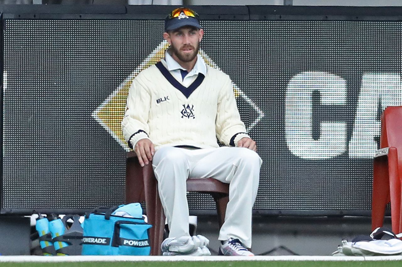 Glenn Maxwell sits near the boundary line after being named Victoria's twelfth man, Victoria v Tasmania, Sheffield Shield 2015-16, 1st day, Melbourne, October 25, 2016