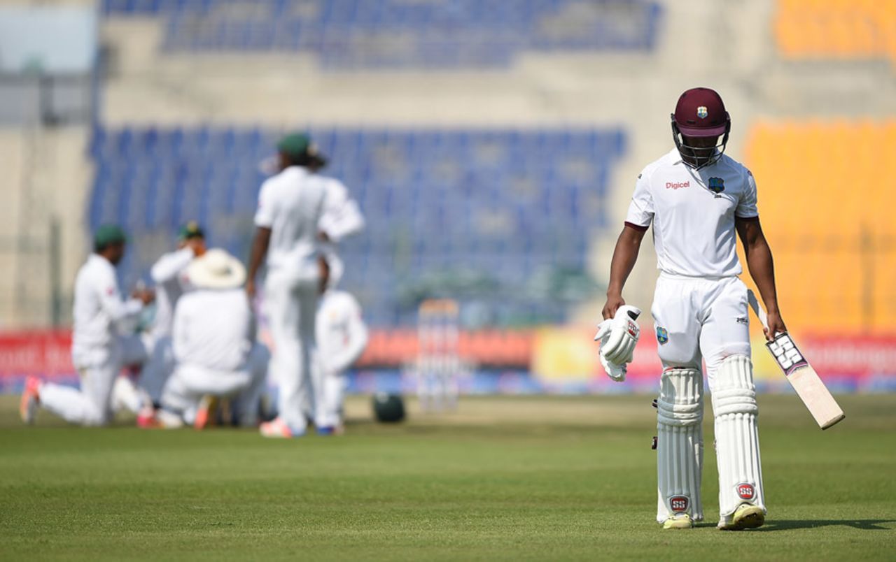 Shai Hope makes a lonely walk back after his dismissal, Pakistan v West Indies, 2nd Test, Abu Dhabi, 5th day, October 25, 2016