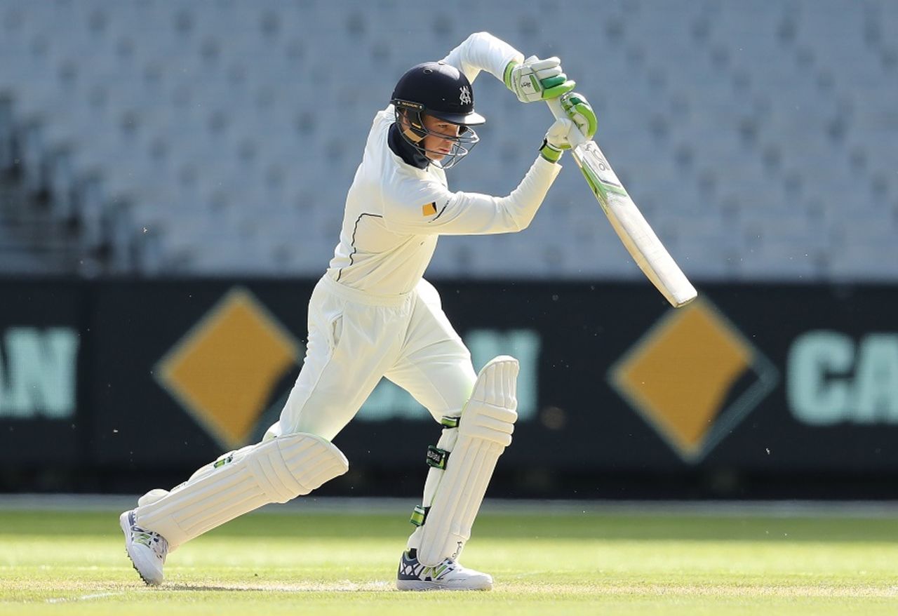 Peter Handscomb punches one through the off side, Victoria v Tasmania, Sheffield Shield 2016-17, 1st day, Melbourne, October 25, 2016