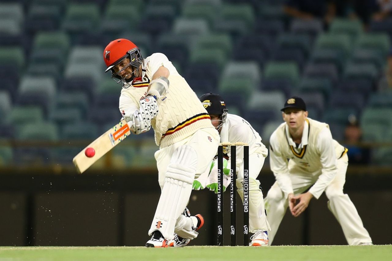 Tom Cooper prepares to launch one over the leg side, Western Australia v South Australia, Sheffield Shield 2016-17, 2nd day, Perth, October 26, 2016