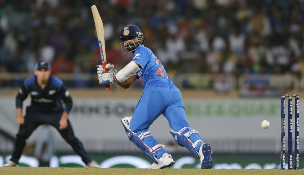 Ajinkya Rahane flicks one to fine leg, India v New Zealand, 4th ODI, Ranchi, October 26, 2016