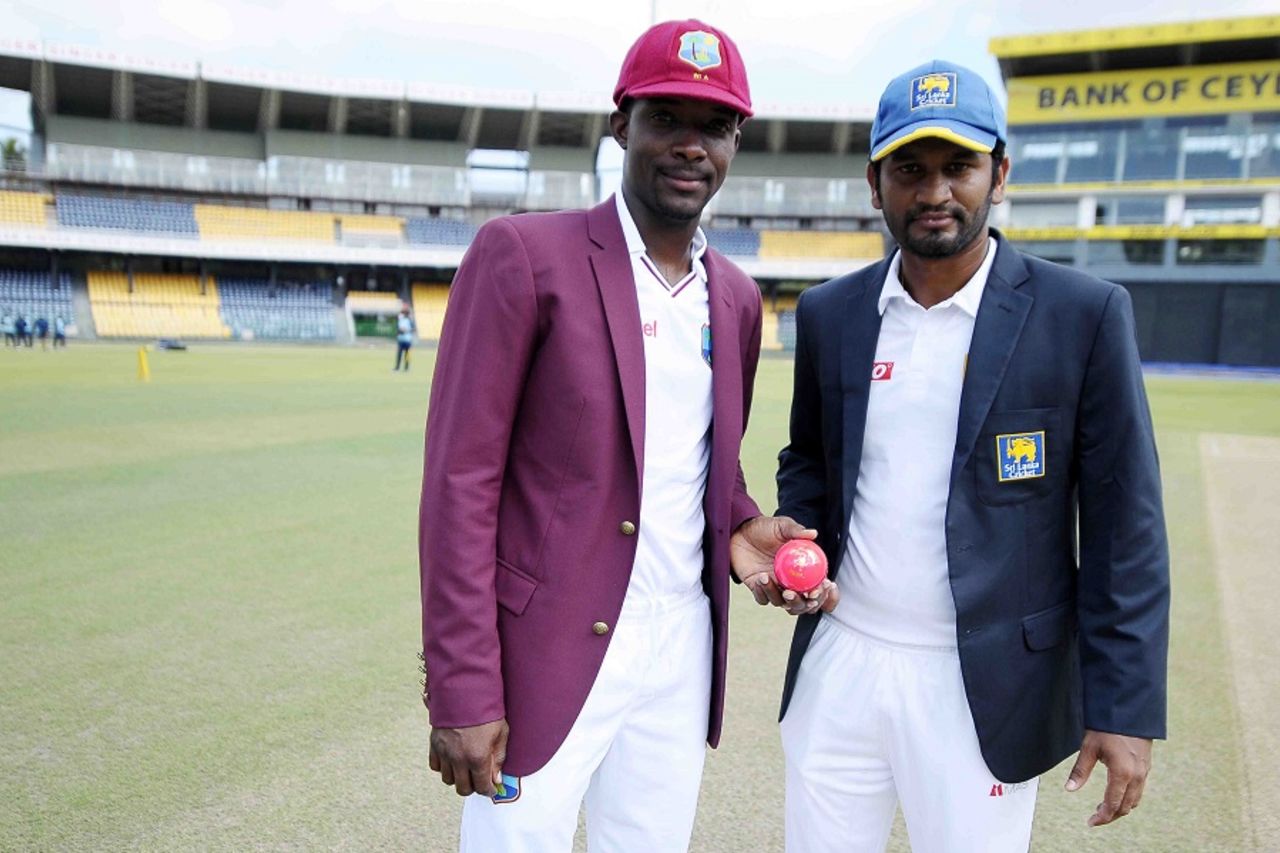 Shamarh Brooks and Dimuth Kuranaratne at the toss, Sri Lanka A v West Indies A, 1st four-day game, Colombo, 1st day, October 4 2016