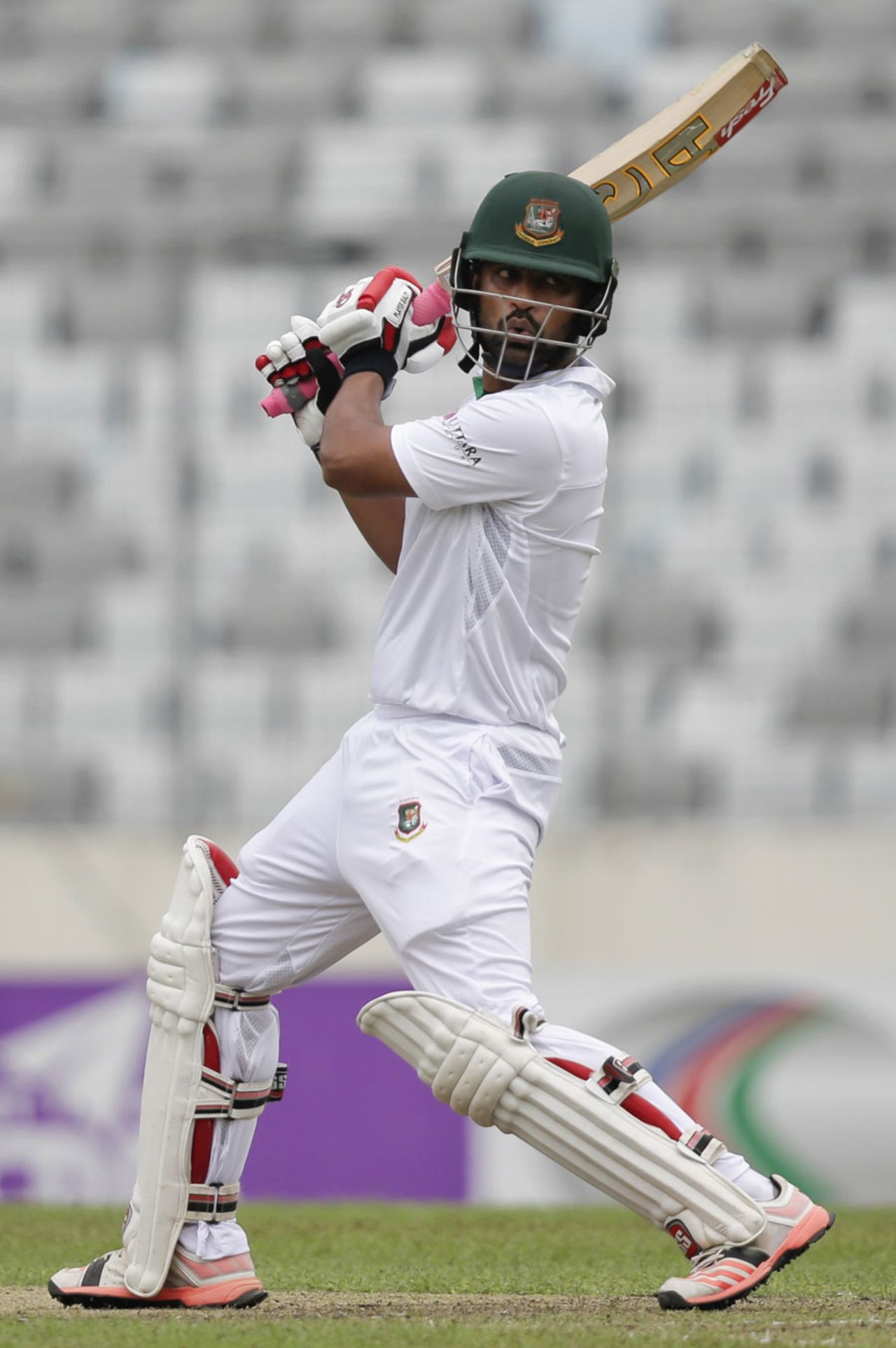 Tamim Iqbal got going with a series of boundaries after a slow start, Bangladesh v England, 2nd Test, Mirpur, 1st day, October 28, 2016