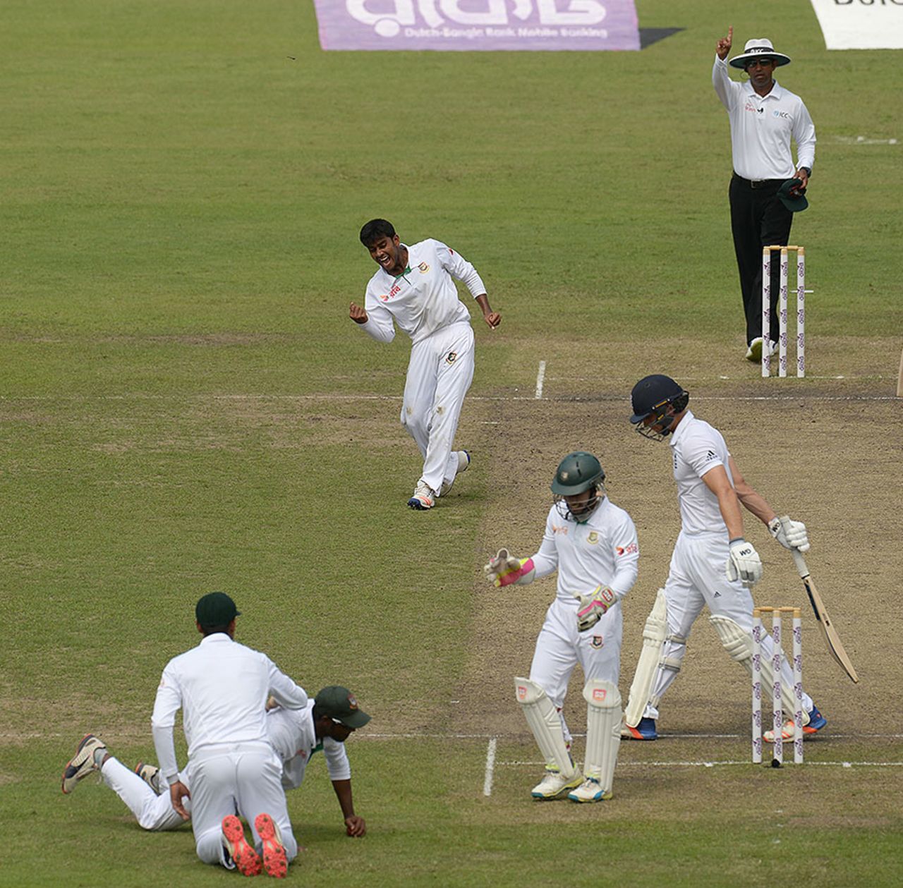 Zafar Ansari edged to gully to give Mehedi Hasan another wicket, Bangladesh v England, 2nd Test, Mirpur, 2nd day, October 29, 2016