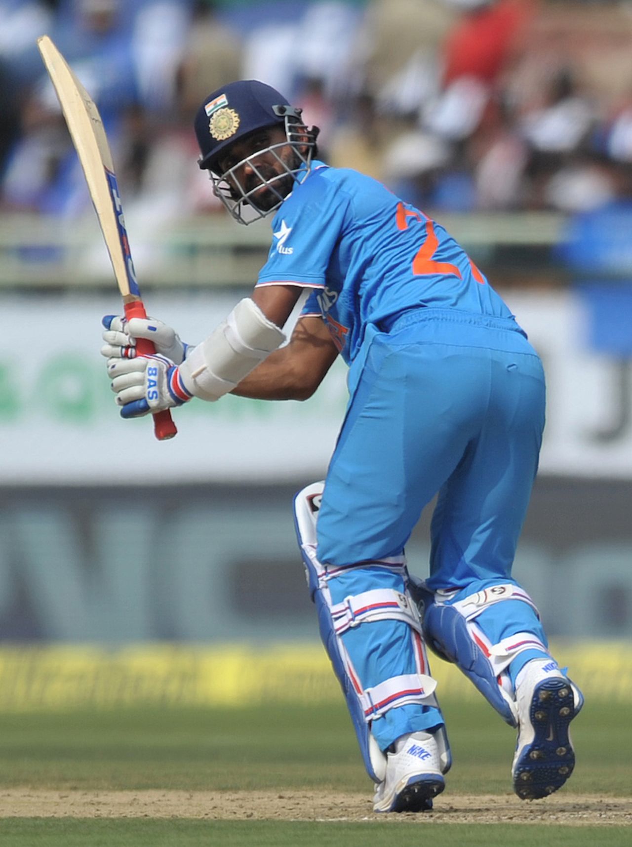 Ajinkya Rahane tucks the ball fine, India v New Zealand, 5th ODI, Visakhapatnam, October 29, 2016