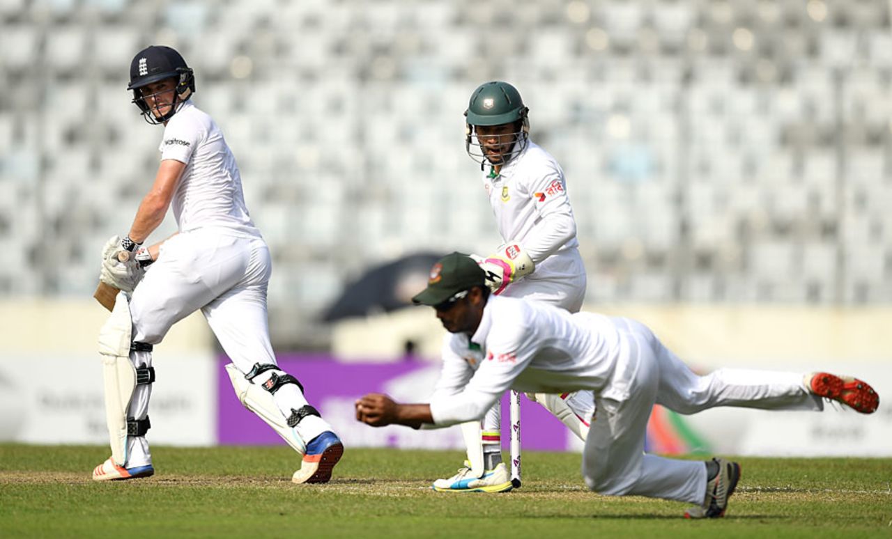 Chris Woakes was well caught at leg slip by Shuvagata Hom , Bangladesh v England, 2nd Test, Mirpur, 2nd day, October 29, 2016