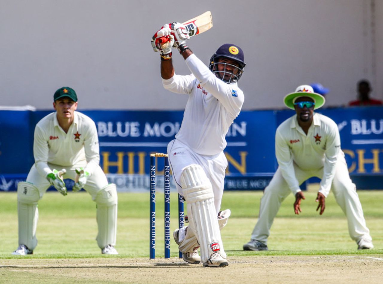 Kusal Perera lofts one down the ground, Zimbabwe v Sri Lanka, 1st Test, Harare, 1st day, October 29, 2016
