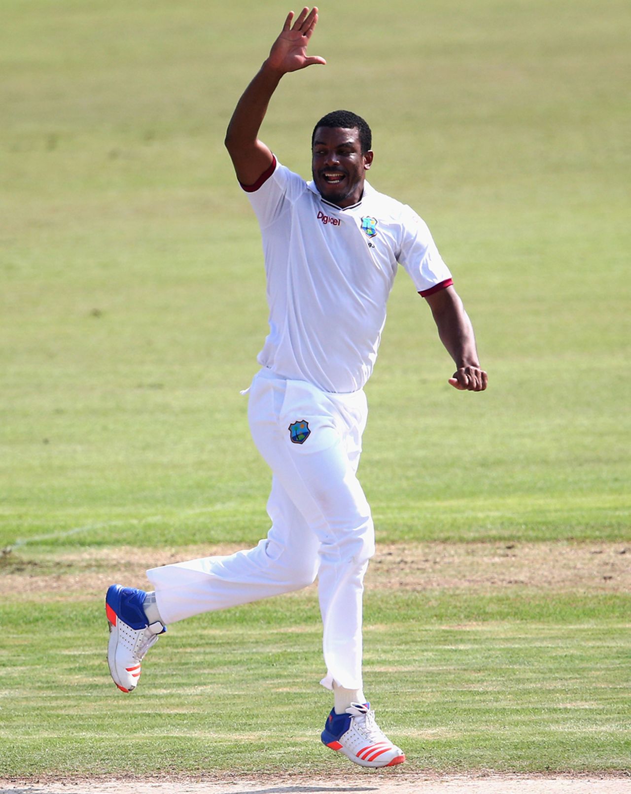 Shannon Gabriel celebrates the wicket of Asad Shafiq, Pakistan v West Indies, 3rd Test, Sharjah, 1st day, October 30, 2016