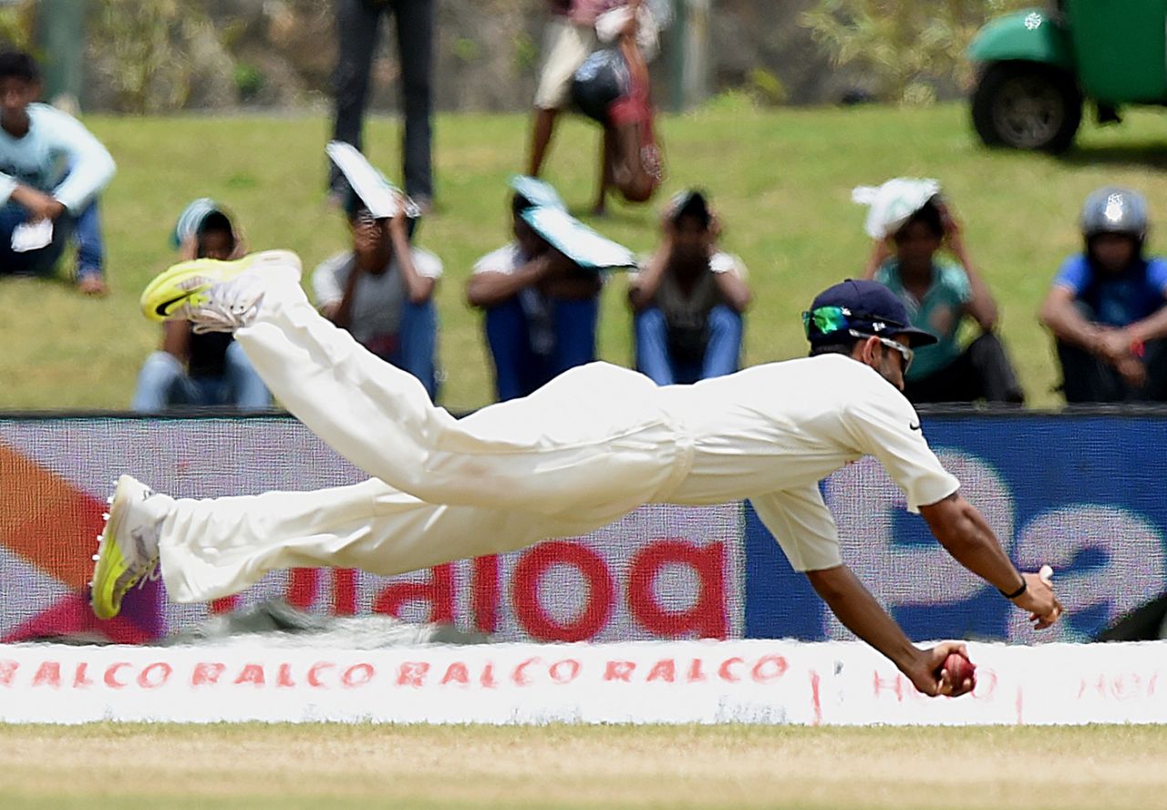 Ajinkya Rahane dives to take a catch, Sri Lanka v India, 1st Test, Galle, 3rd day, August 14, 2015
