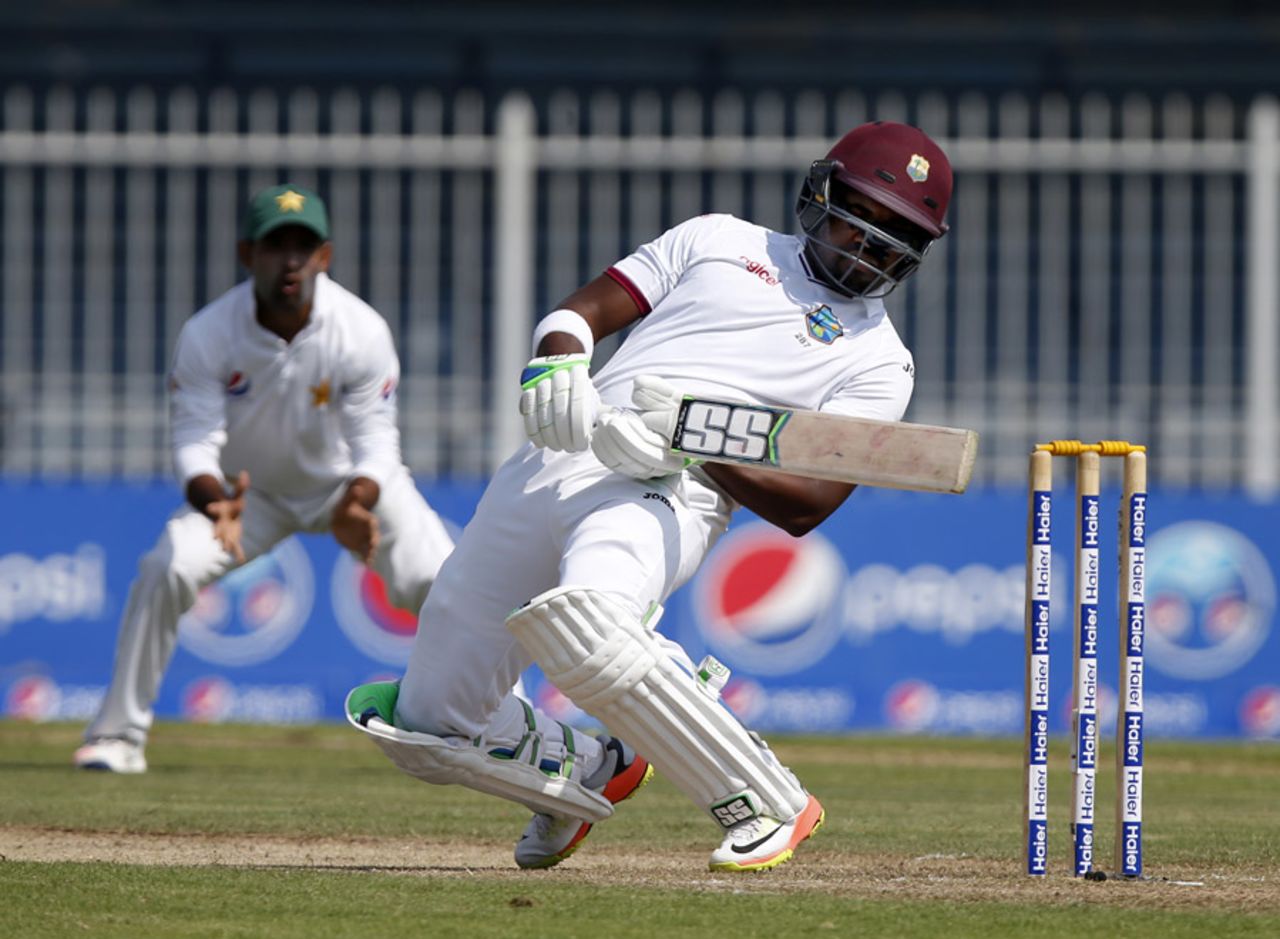 Darren Bravo ducks under a bouncer, Pakistan v West Indies, 3rd Test, Sharjah, 2nd day, October 31, 2016