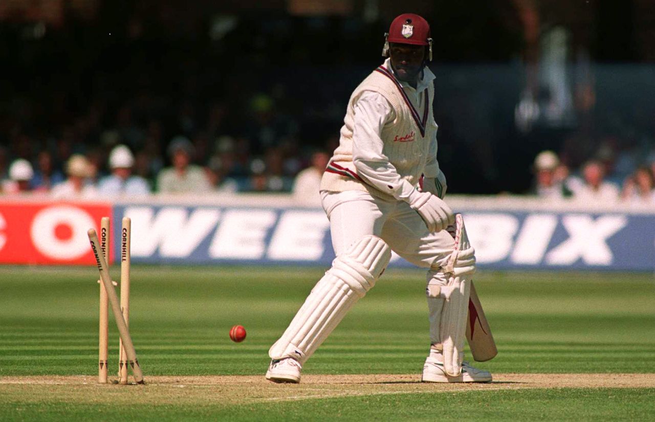 Carl Hooper is bowled for 40, England v West Indies, 2nd Test, Lord's 2nd day, June 23, 1995
