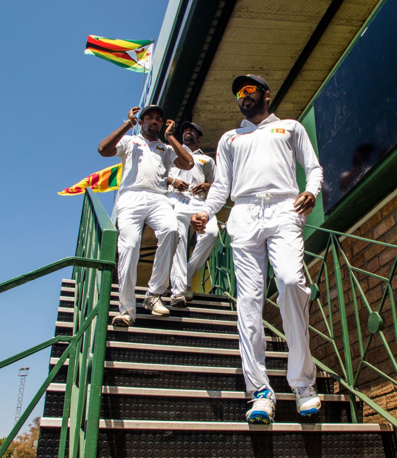 Sri Lanka players head out of the dressing room on the third morning, Zimbabwe v Sri Lanka, 1st Test, Harare, 3rd day, October 31, 2016