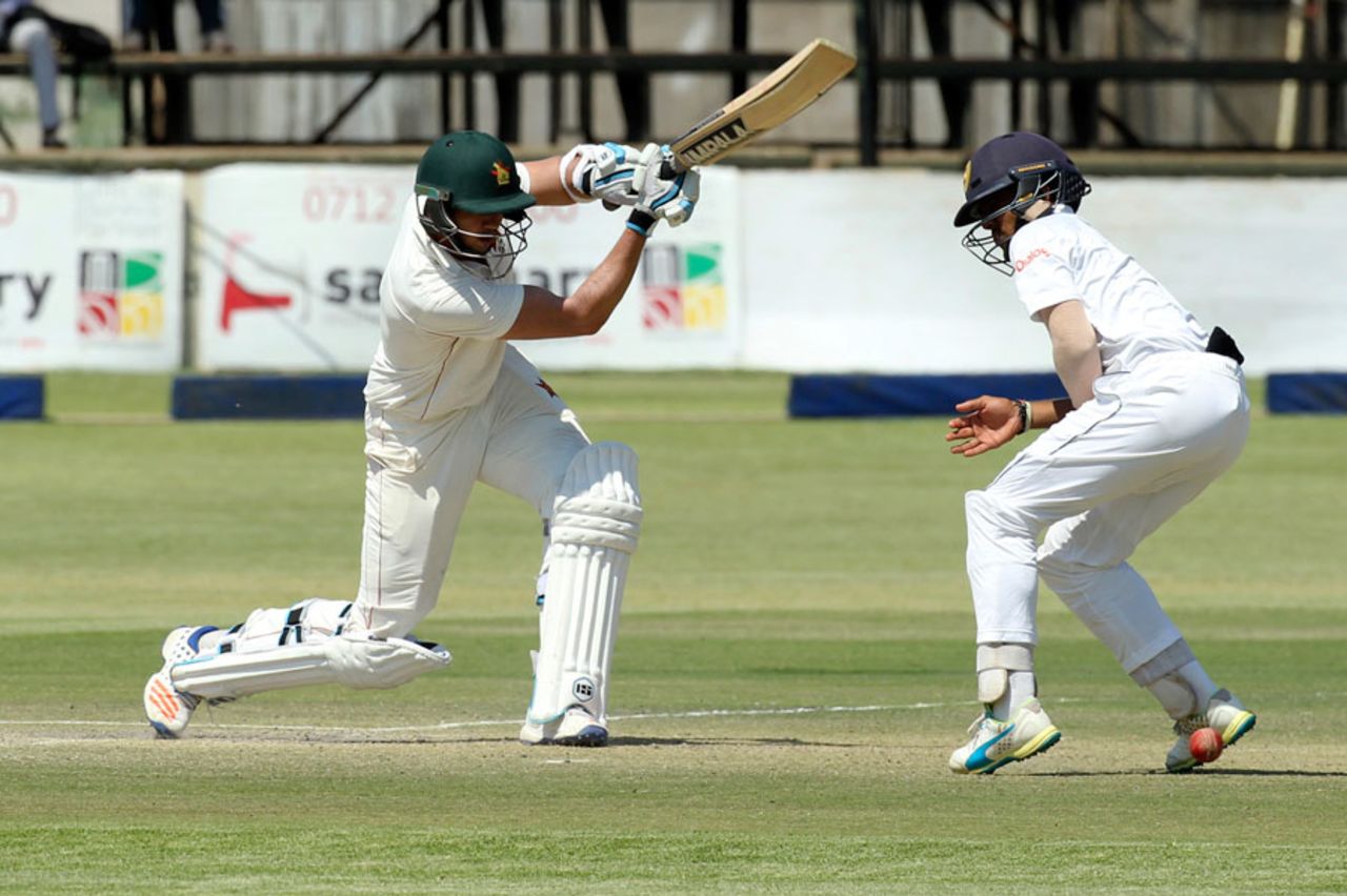 Graeme Cremer plays a cover drive, Zimbabwe v Sri Lanka, 1st Test, Harare, 3rd day, October 31, 2016