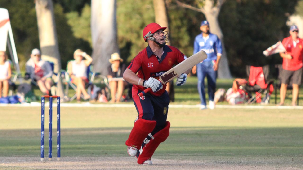 Corey Bisson lofts one over the leg side, Italy v Jersey, ICC World Cricket League Division Four, Los Angeles, November 1, 2016