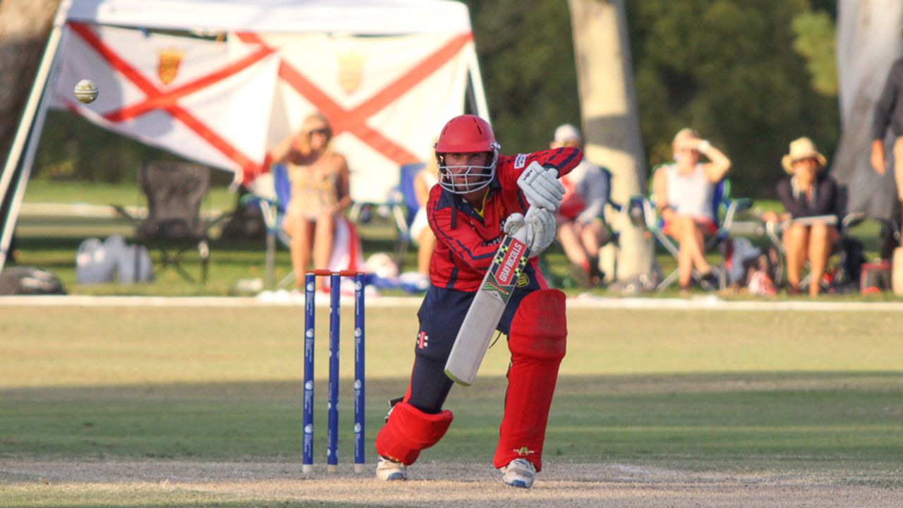 Jake Dunford pushes to the off side, Italy v Jersey, ICC World Cricket League Division Four, Los Angeles, November 1, 2016