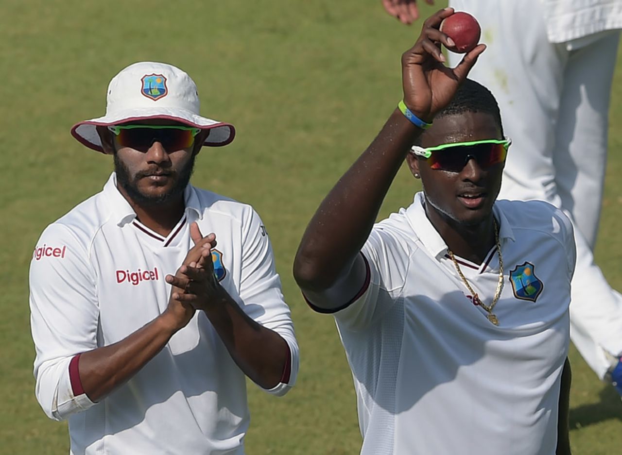 Jason Holder and Devendra Bishoo lead West Indies off the field, Pakistan v West Indies, 3rd Test, Sharjah, 4th day, November 2, 2016