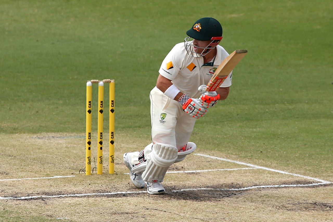 David Warner tucks the ball into the leg side, Australia v South Africa, 1st Test, Perth, 4th day, November 6, 2016