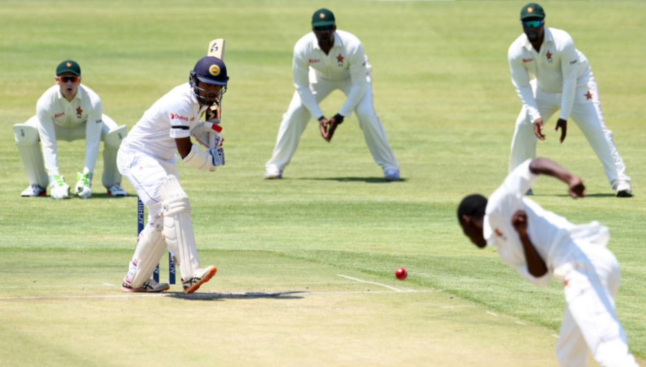Dimuth Karunaratne shapes to play a cover drive, Zimbabwe v Sri Lanka, 2nd Test, Harare, 1st day, November 6, 2016