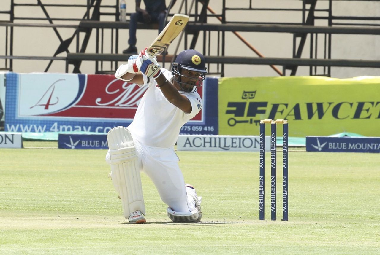 Dimuth Karunaratne drives through the off side, Zimbabwe v Sri Lanka, 2nd Test, Harare, 1st day, November 6, 2016