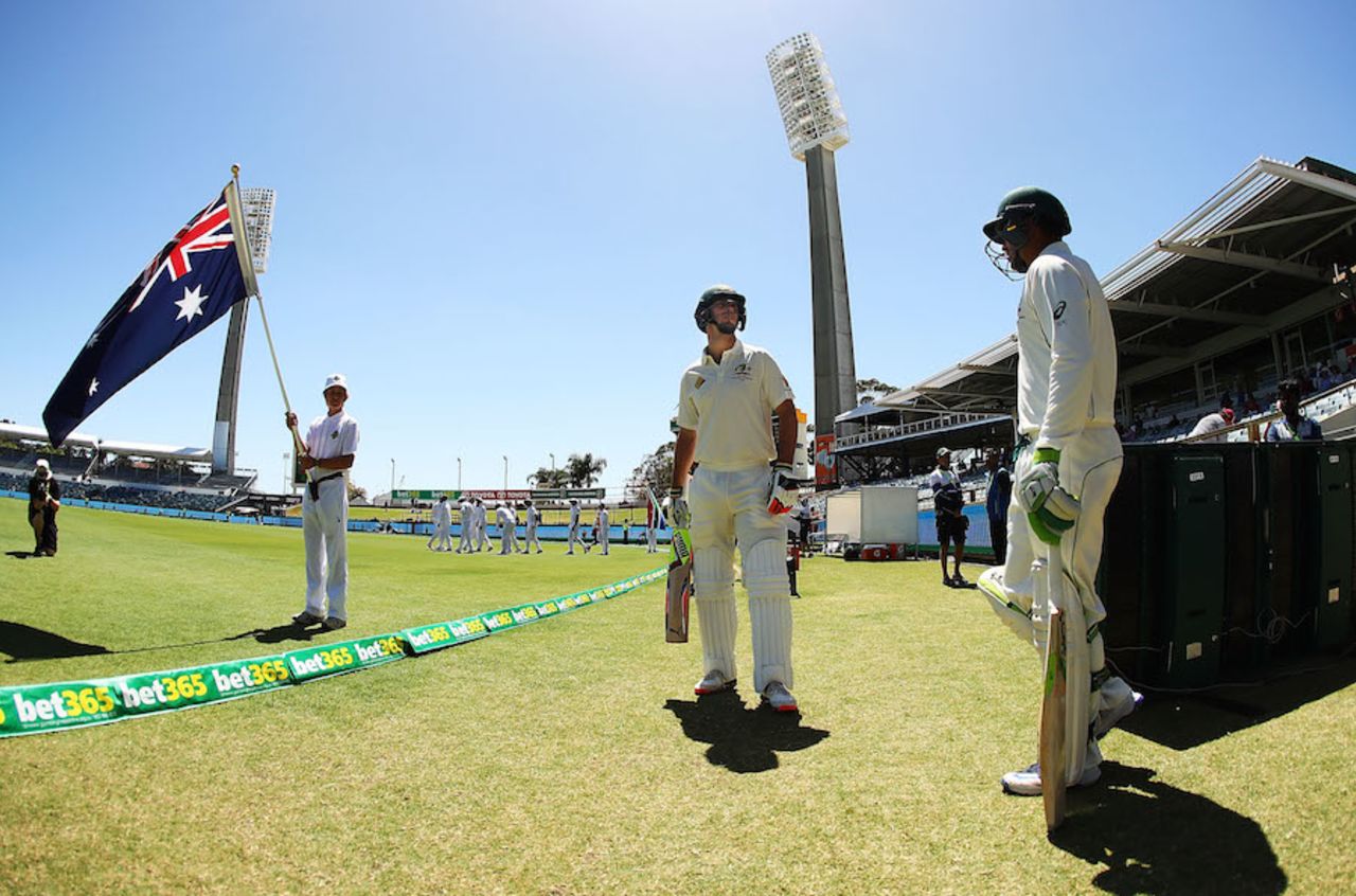 Mitchell Marsh and Usman Khawaja ahead of the final day's play, Australia v South Africa, 1st Test, Perth, 5th day, November 7, 2016