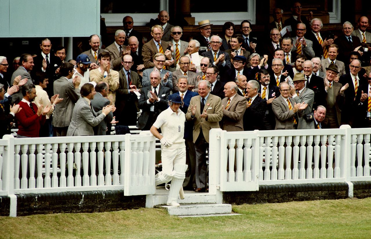 Geoff Boycott walks out to bat in his 100th Test, England v Australia, 2nd Test, Lord's, 1st day,July 2, 1981