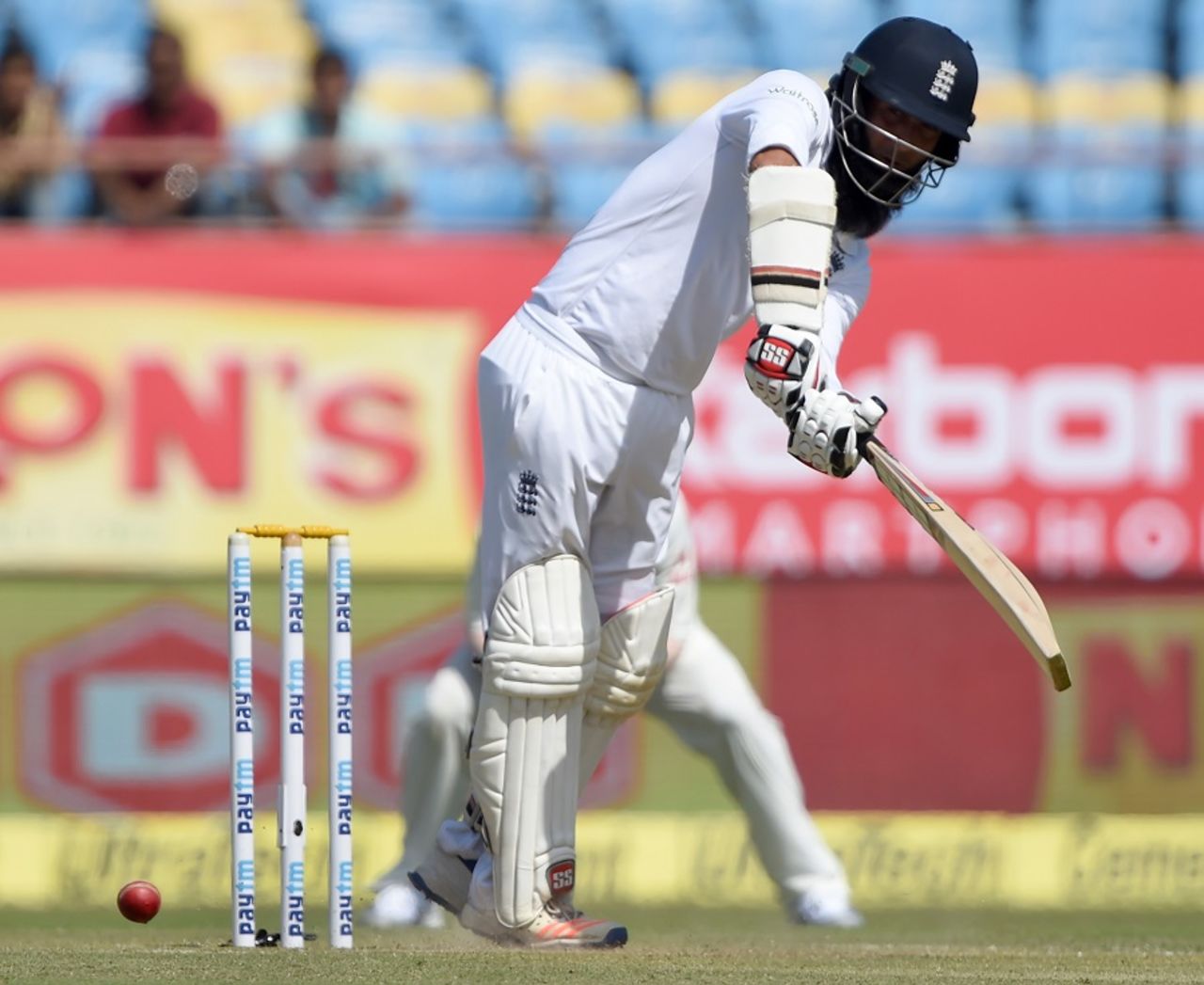 Moeen Ali clips the ball off his pads, India v England, 1st Test, Rajkot, 1st day, November 9, 2016