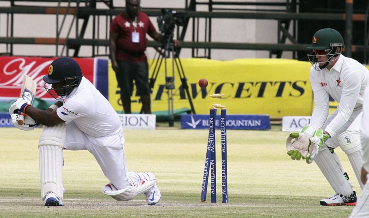 Rangana Herath was bowled after missing a sweep, Zimbabwe v Sri Lanka, 2nd Test, Harare, 4th day, November 9, 2016