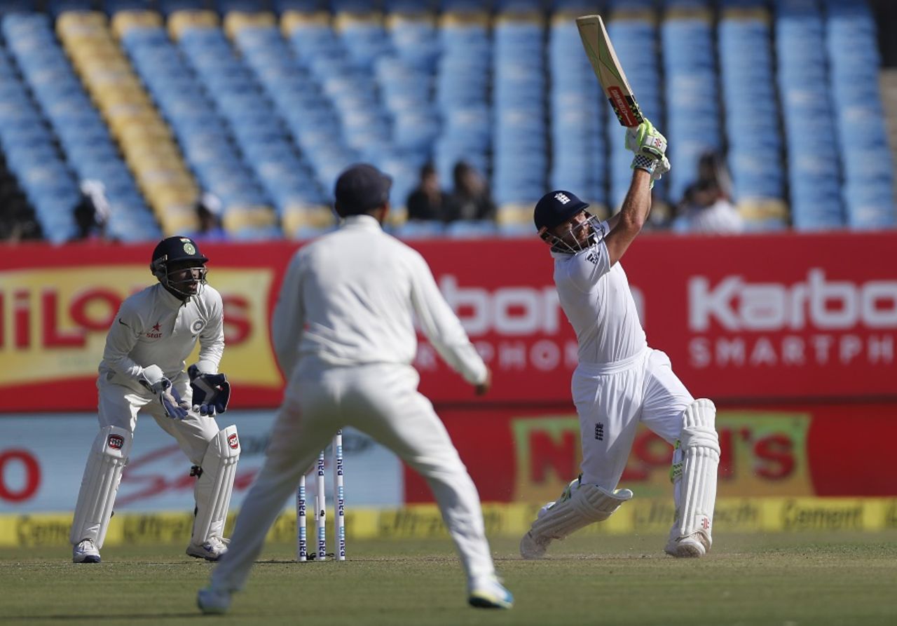 Jonny Bairstow launches one down the ground, India v England, 1st Test, Rajkot, 2nd day, November 10, 2016
