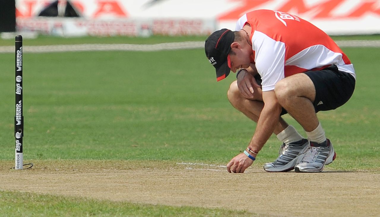 Andrew Strauss inspects the pitch, Colombo, March 25, 2011