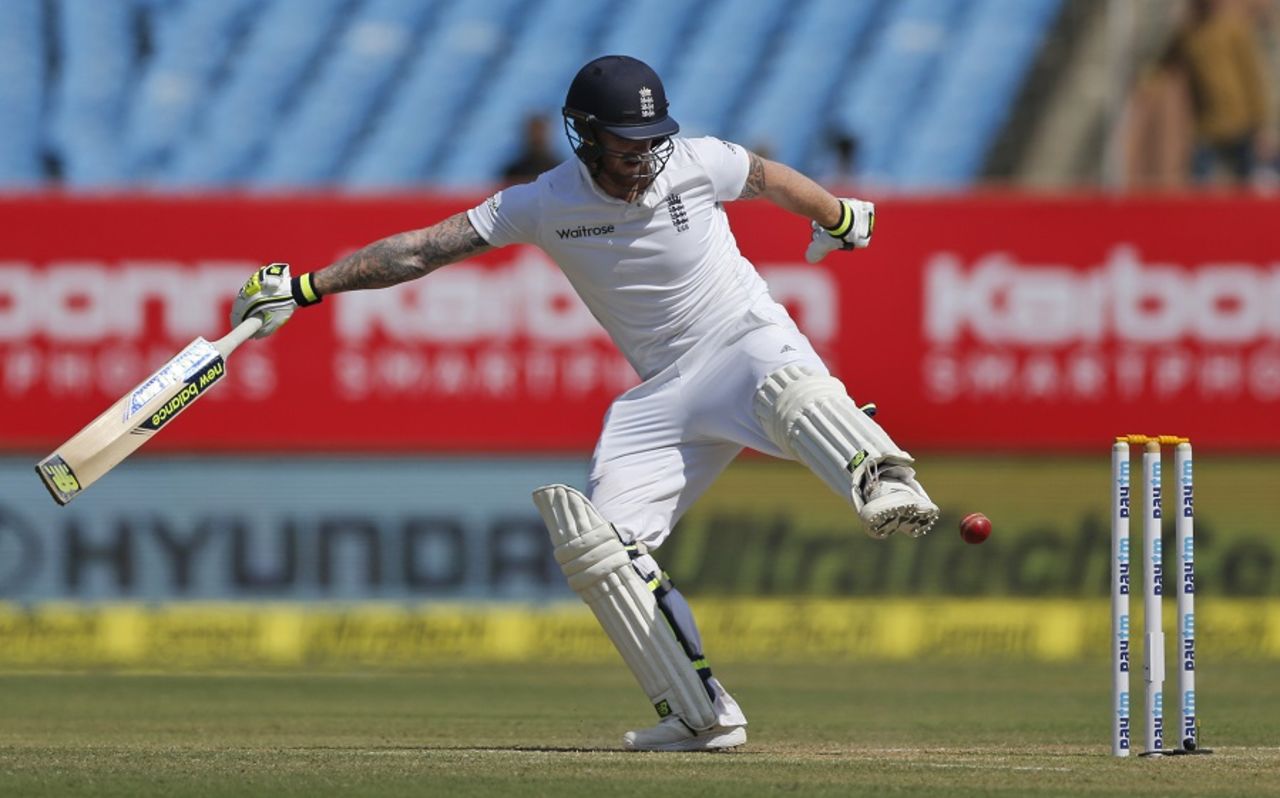 Ben Stokes tries to prevent the ball from hitting the stumps, India v England, 1st Test, Rajkot, 2nd day, November 10, 2016