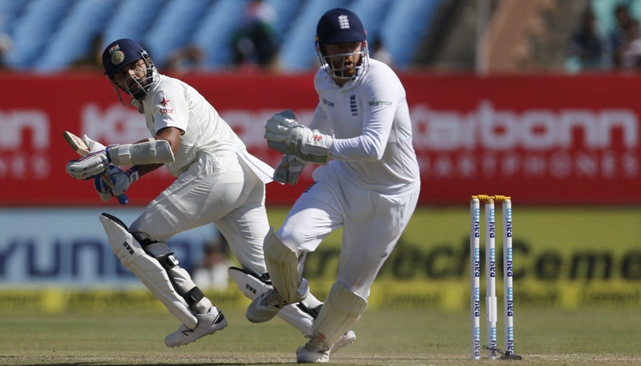 M Vijay takes a run as Jonny Bairstow chases after the ball, India v New Zealand, 1st Test, Rajkot, 3rd day, November 11, 2016