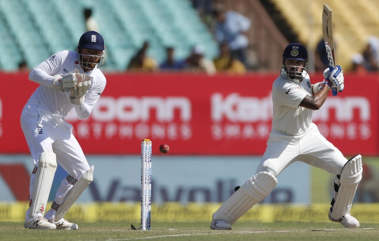 M Vijay cuts the ball behind square, India v England, 1st Test, Rajkot, 3rd day, November 11, 2016