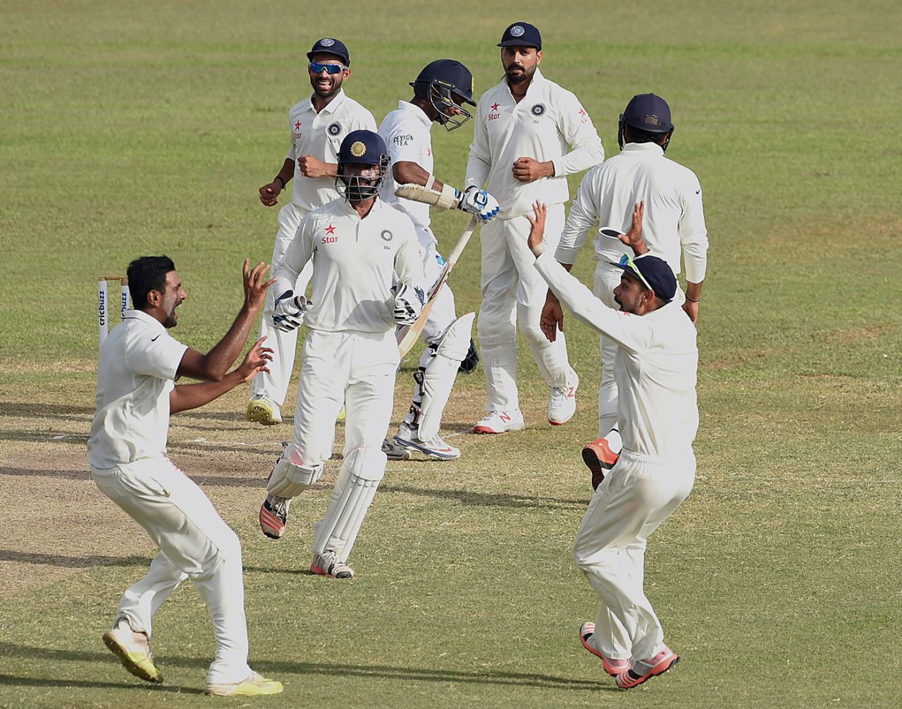 R Ashwin celebrates the wicket of Kumar Sangakkara, Sri Lanka v India, second Test, day four, P Sara Oval, Colombo, August 23, 2015