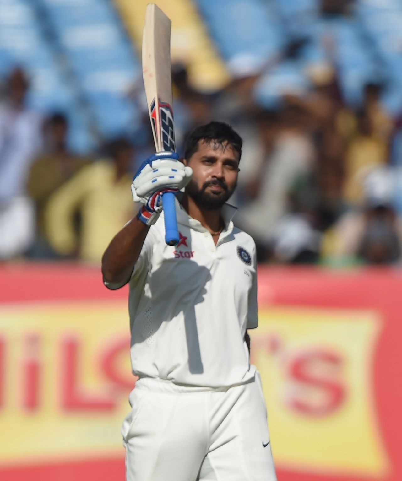 M Vijay celebrates after reaching his seventh Test century, India v England, 1st Test, Rajkot, 3rd day, November 11, 2016