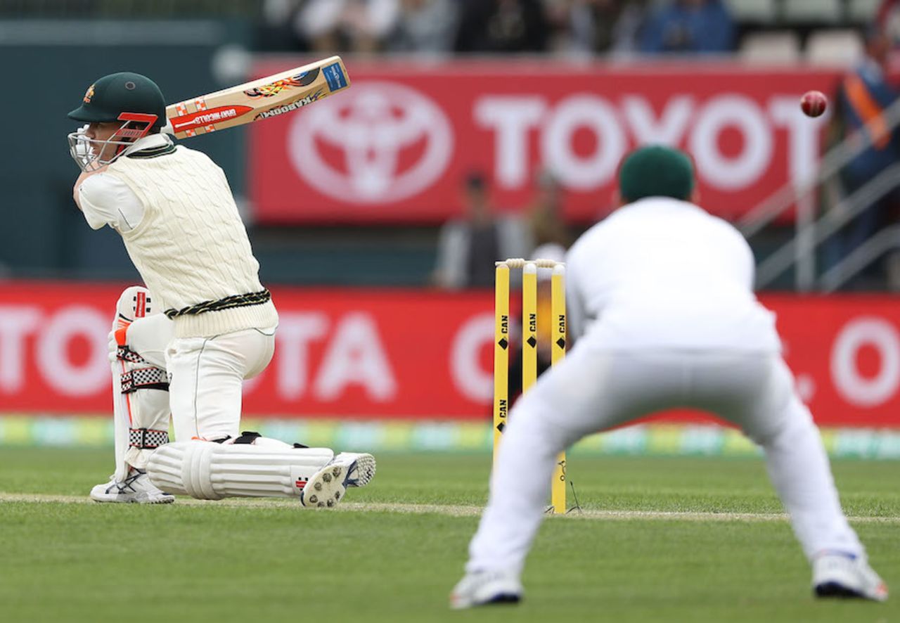 David Warner edges behind, Australia v South Africa, 2nd Test, Hobart, 1st day, November 12, 2016