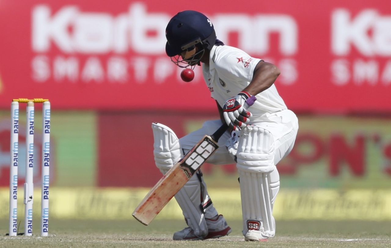 Wriddhiman Saha was pinged on the helmet during his knock of 35, India v England, 1st Test, Rajkot, 4th day, November 12, 2016