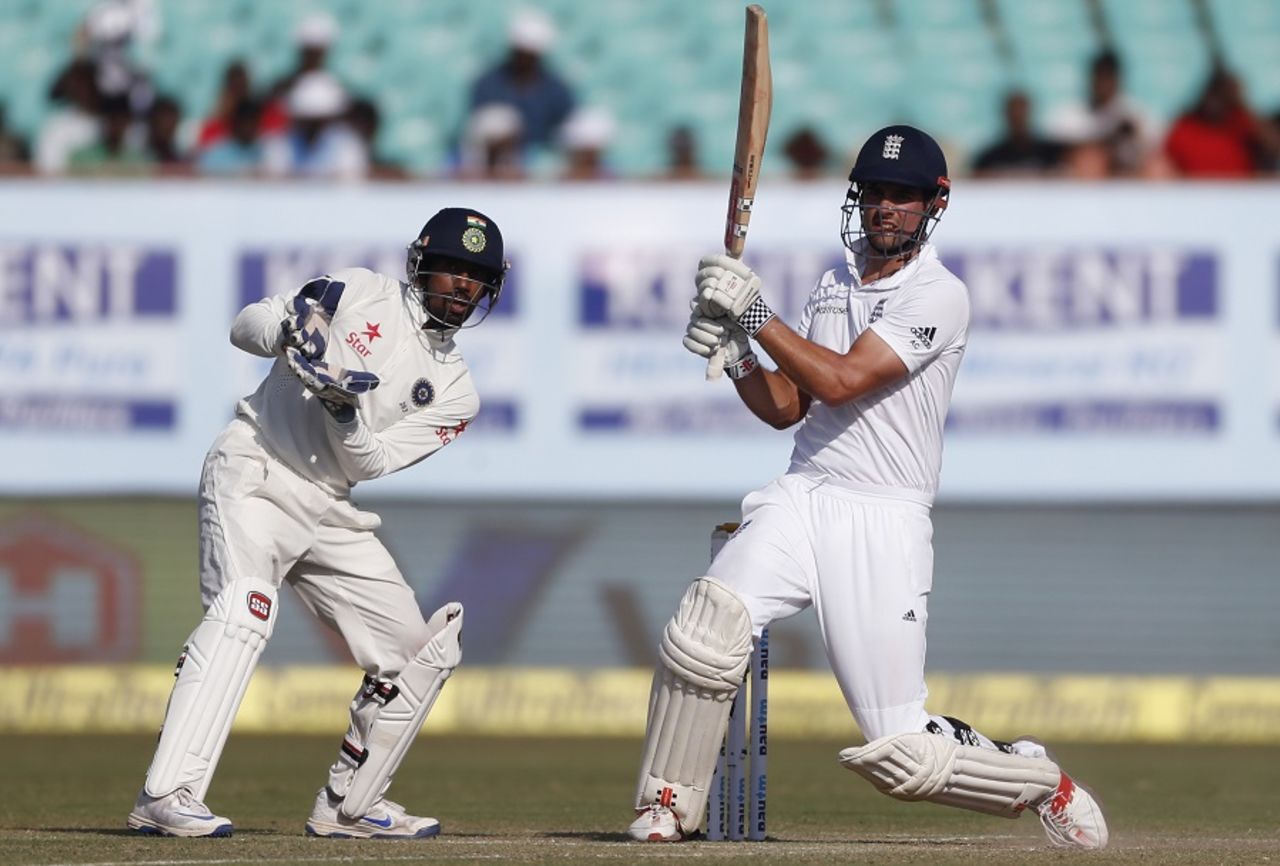 Alastair Cook swivels around to pull, India v England, 1st Test, Rajkot, 4th day, November 12, 2016
