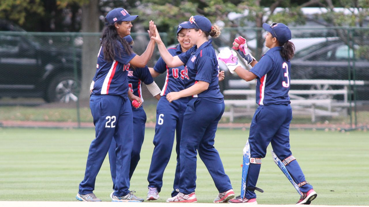 USA celebrates after a Samantha Ramautar wicket, USA Women v MCC Women, Philadelphia, September 11, 2016