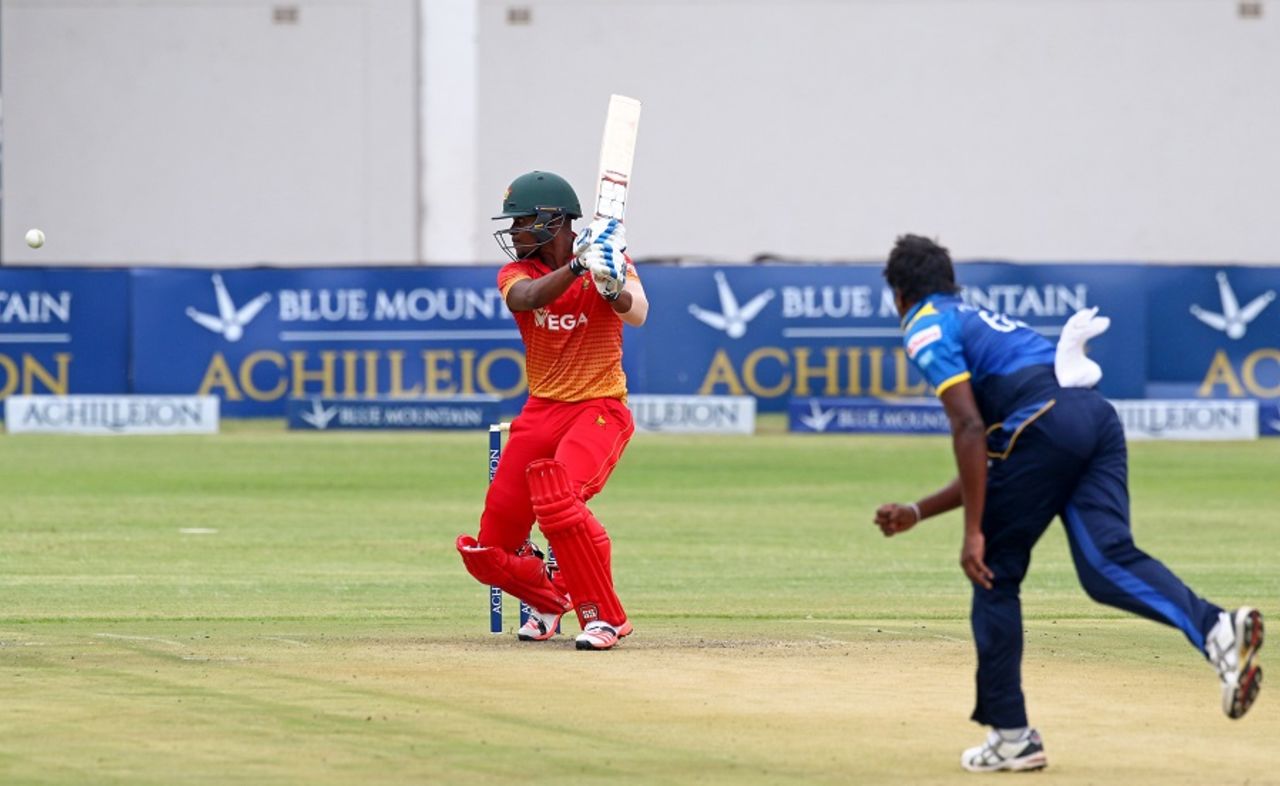 Chamu Chibhabha slaps one through the off side, Zimbabwe v Sri Lanka, Zimbabwe tri-series 2016-17, Harare, November 14, 2016