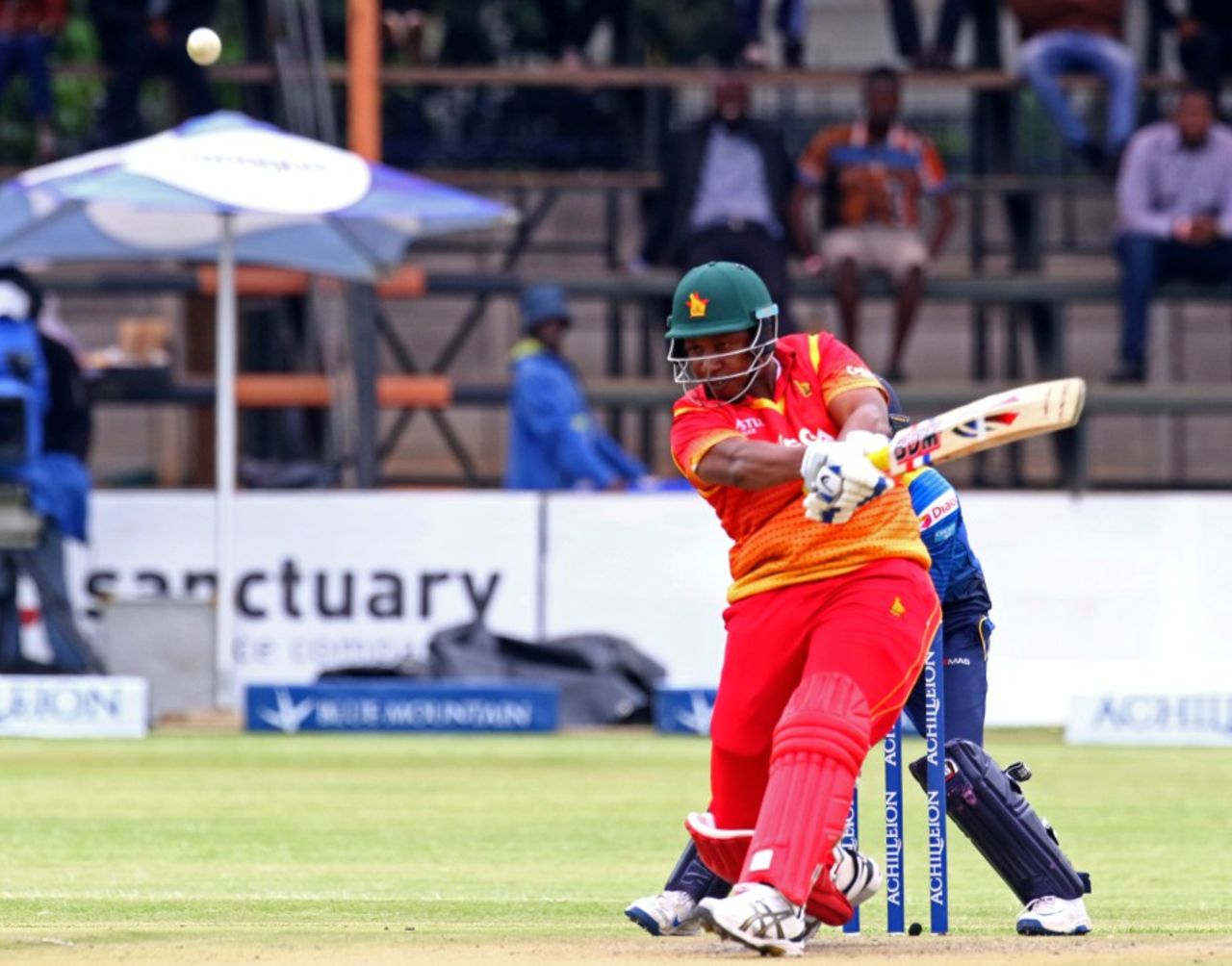 Tinashe Panyangara skews a slog to cover, Zimbabwe v Sri Lanka, Zimbabwe tri-series 2016-17, Harare, November 14, 2016