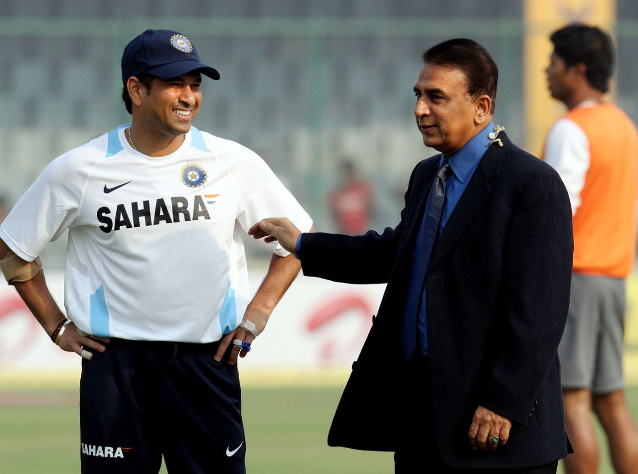 Sachin Tendulkar speaks to Sunil Gavaskar, India v West Indies, first Test, New Delhi, day one, November 6, 2011