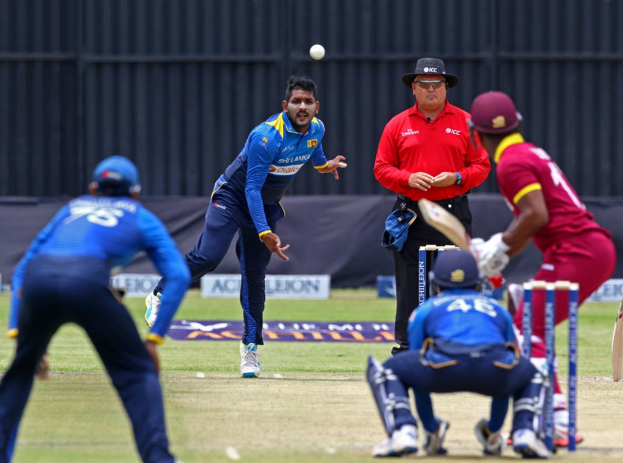 Shehan Jayasuriya has a bowl, Sri Lanka v West Indies, Zimbabwe tri-series, Harare, November 16, 2016
